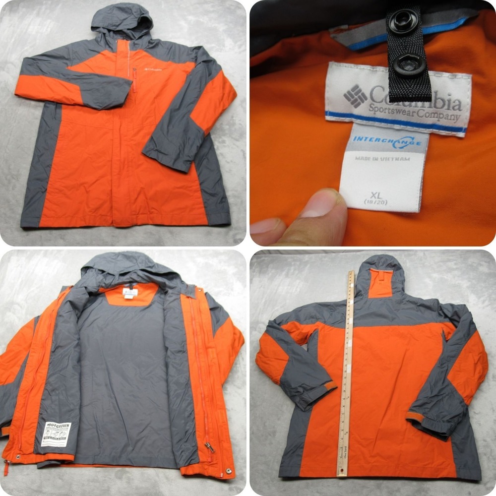 Columbia Jacket Youth XL Orange Waterproof Lightweight Packable Rain 3in1‎ Shell
